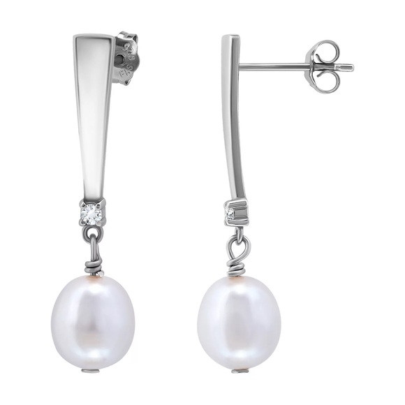 NWT GIANI BERNINI Sterling Silver Freshwater Cultured Pearl & CZ Earrings - Picture 1 of 7